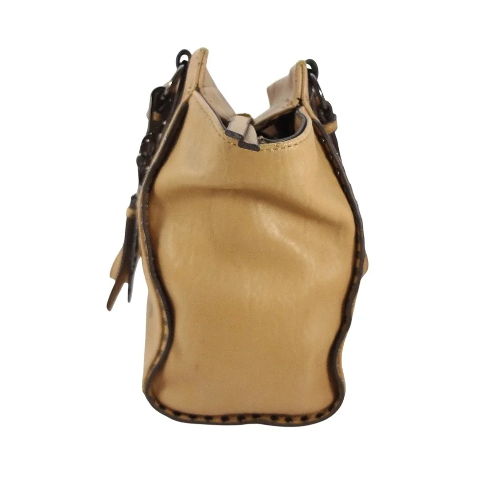 Jessica Simpson Misha Satchel Crossbody Tan Stud Trim Feather Charm Faux Leather